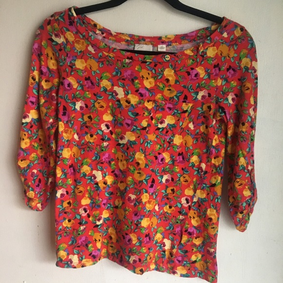 Anthropologie Other - Anthropologie Postage Stamp Floral 3/4 sleeve Top
